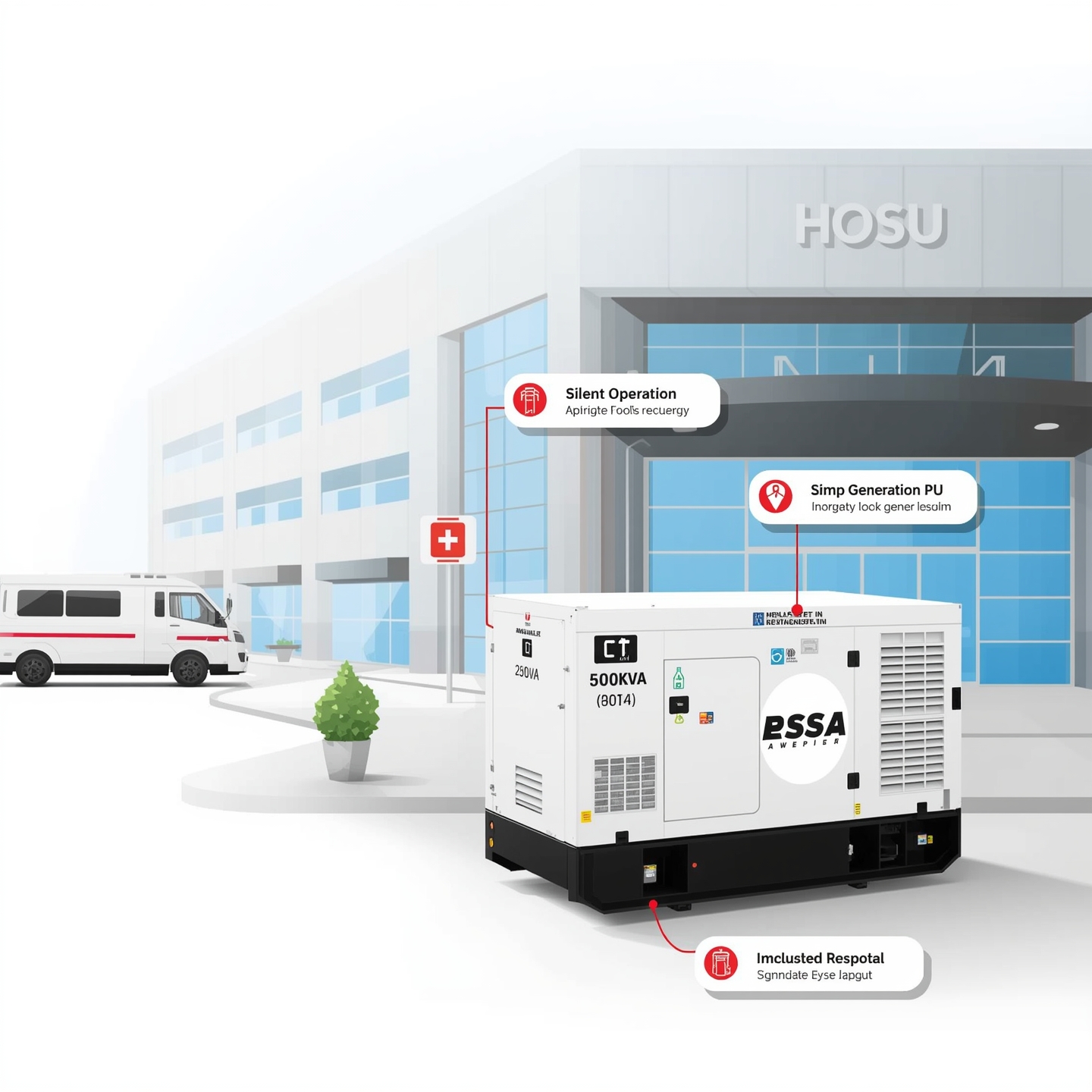 Silent 500kVA Diesel Generator Installed Outside a Hospital for Emergency Power Backup